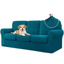 CHUN YI 7 Piece Couch Covers Sofa Covers Washable, Stretch Sofa Slipcovers for 3 Cushion Couch with Seperate Backrest and Cushion Covers, Anti Slip Furniture Protector for Dogs Pets (Large, Teal)