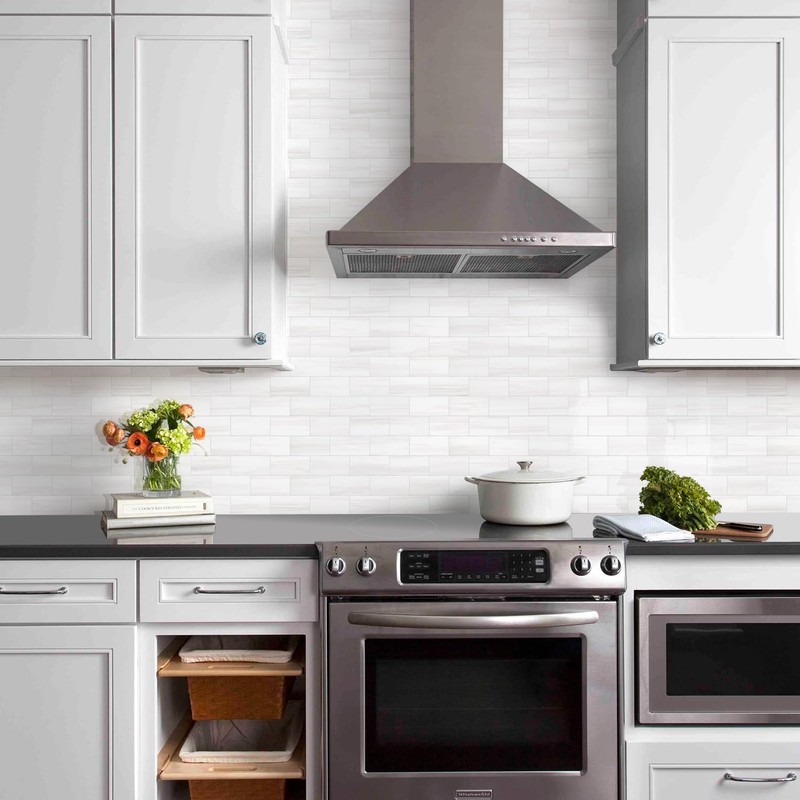 Vamos Tile 100-Piece Glossy Dolomite White Peel and Stick Backsplash