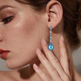 Yheakne Vintage Teardrop Sapphire Earrings Blue Crystal Dangle Earrings Long Sapphire Cz Earrings Blue Hollow out Teardrop Earrings Jewelry for Women and Girls