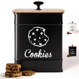 Cookie Jar with Airtight Lid - 1 Gallon - 6"D x 8"H Iron Cookie Tin with Bamboo Lid - Large Cookie Jars with Lids Airtight - Farmhouse Cookie Jars for Kitchen Counter Decorative - Cookies Jar