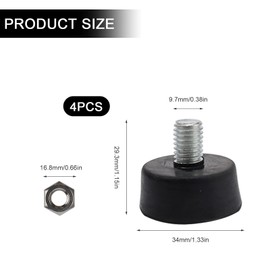 PARFCO Rubber Feet M10, Pack of 4 Rubber Buffer Screw Feet, M10 x 35 mm Rubber Cushion Screw Feet, Rubber Feet, for Tables, Chairs, Cabinets, Machines and Appliances