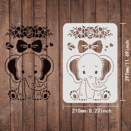FINGERINSPIRE Baby Elephant Stencil 29.7 x 21 cm Cute Baby Elephant Painting Stencil for DIY Elephants Reusable Plastic Stencil for Painting on Wooden Tiles Paper Fabric Floor Wall