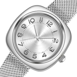 Bisley Women Square Watch Silver Dial Easy Reader Mesh Watch for Small Wrist