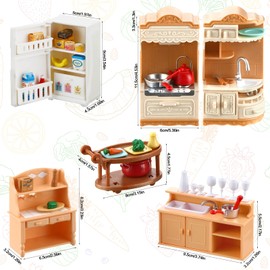 Chivao 43 Pcs Dollhouse Furniture Kitchen Play Set Miniature Refrigerator with Mini Food Pots and Pans Set Pretend Play Kitchen Accessories Kitchen Toys