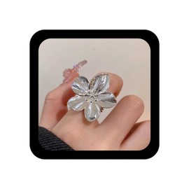 Xmsrn Vintage Metal Flower Knuckle Ring Silver Large Flower Finger Ring Punk Flower Ring Boho Flower Hand Ring Exaggerated Open Flower Ring Statement Open Ring for Women