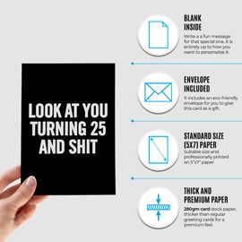 Funny 25th Birthday Card for men or women with envelope | Joke card for someone who is turning 25 years old | Original and unique present idea for son, daughter.