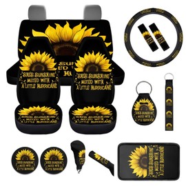 WUYOJUXA She's Sunshine Sunflower Car Seat Covers Full Set for Women Sunflower Steering Wheel Cover Armrest Cover Seatbelt Covers Polyester Front Seat Rear Backrest Cover Bottom Cover Universal Fit
