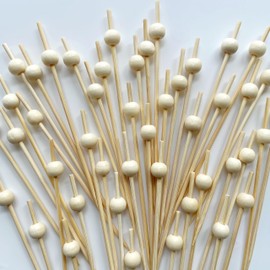 200 Pcs Cocktail Picks, 4.7 Inch Fancy Toothpicks for Appetizers, Food Picks for Party Supplies, Charcuterie Accessories, Decorative Natural Ball Sticks for Drinks