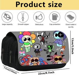Zipped Pencil Case Pouch, Dandy's Zipped Pencil Case Large Capacity Cosmetic Bag Double Zippers Pen Bag Portable Dandy's Pencil Case Gifts for School Student Girls Boys and Adults, Black, Pencil Case