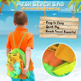 HUITEM Beach Sand Toys for Kids, 29PCS Sandbox Toys with 2 Collapsible Bucket Sand, 2 Dump Truck, Dinosaur Molds, Castle Building Kit, Shovel Sieve,Flags,Mesh Bag Travel Beach Toys for Toddler 3-10