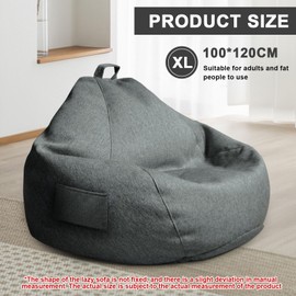 MeYuxg Bean bag for children and adults, cover only (no filling), 100 x 120 cm bean bag cover, sofa throw for bean bags with zip for outdoor living room decor (dark grey)