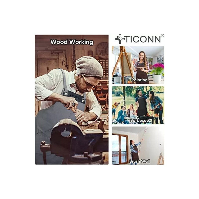 TICONN Heavy Duty Waxed Canvas Apron, 16oz Thick Canvas Multi-Functional
