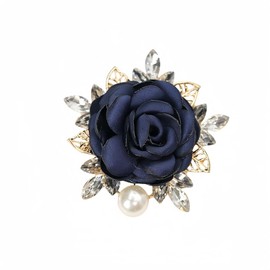 LOVEF Elegant Rose Flower Brooch Pin for Women Wedding Party Gentleman's Essentials Crystal Pearl Fabric Flower Lapel Pin Fashionable and Versatile Dress Suit Accessories Valentine's Day (Navy Blue)