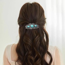 KOVOLITU Turquoise Decorative Hair Barrettes for Women 3 PCS Western Sliver Hair Clips 2.36 Inch Metal Hair Barrette Accessories