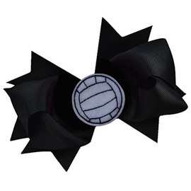 Funny Girl Designs VOLLEYBALL BOW Girls 4.5 Inch Grosgrain Volleyball Hair Bow with Embroidered Volleyball (BLACK)