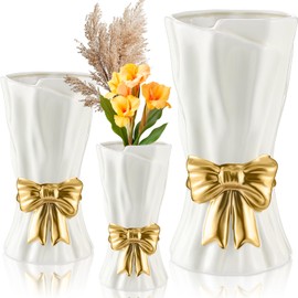 Ninehaoou 3 Pcs Bow Vases White Ceramic Flower Vase for Home Decor 9.3" 6.9" 5.3" Cute Tulips Flower Vases for Bouquet Large Decorative Vase for Home Bathroom Table Centerpieces Decor