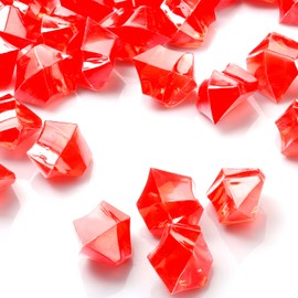 TeeLiy 150 PCS Acrylic Red Crushed Ice Rock Crystals Treasure Gem Plastic Fake Ice for Vase Fillers Decoration, Table Scatters, Event, Wedding, Arts & Crafts, Home Birthday Decoration