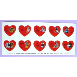 MERRIMACK VINTAGE MERRIMACK VALENTINES HEARTS LOVE 10 STICKERS 1 SHEET  REPLICA OF ANTIQUE