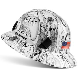 GREEN DEVIL Full Brim Hard Hat Vented Construction Safety Helmet OSHA Approved Cascos De Construccion Work Hardhat for Men&Women 6 Point Adjustable Ratchet Suspension Custom Pattern Design