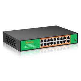 16 Port PoE Switch, 16 PoE+ 100Mbps Ports with 2 Gigabit Uplink, 300W Built-in Power, Support IEEE802.3af/at, Fanless, Rack Mount, Unmanaged Plug and Play Network Switch