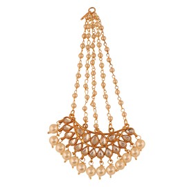 Touchstone "Contemporary Kundan Collection Indian Bollywood Royal Mughal Beautiful Long Chaanbaali Kundan Look Faux Pearls Designer Bridal Jewelry Jhoomer in Gold Tone for Women.