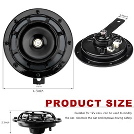 BWBWND 2 PCS Super Tone Car Horn Kit, 12V High Tone and Low Tone Twin Horn Kit with Protective Grill, Super Loud Metal Horns with Bracket for Cars Trucks SUVs Motorcycles (Black)