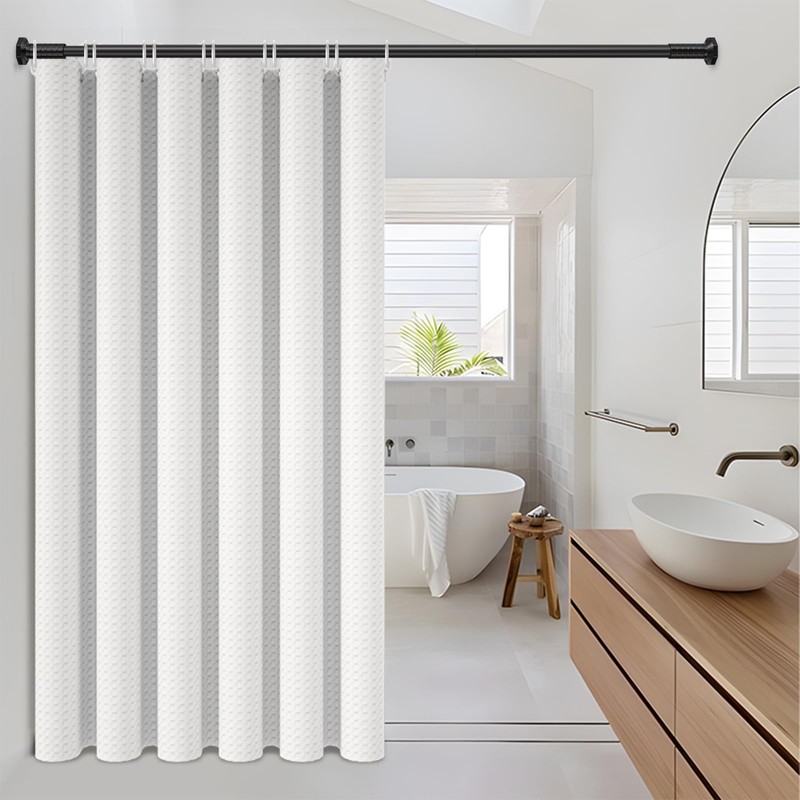 ZYKORT Tension Curtain Rod No Drilling 45-168 In, Black Outdoor