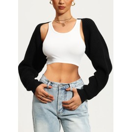 Navneet Women Knit Bolero Shoulder Shrug Sweater Long Sleeve Open Cropped Cardigan Black XL