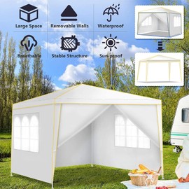 COBIZI 10x10 Pop up Canopy, Canopy Tent 10x10 Gazebos, Ez up Canopy 10x10 for Parties Outdoor Camping Party Event Shelter Sun Shade with 4 Sidewalls & Carry Bag 4 Stakes & Ropes & Sandbags, White