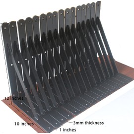 20 Pack L12 x H 8" Black Heavy Duty Shelf Brackets with Screws Metal Shelf Brackets Shelf Support Angle Brackets for Shelves L Brackets Heavy Duty Floating Shelf Brackets