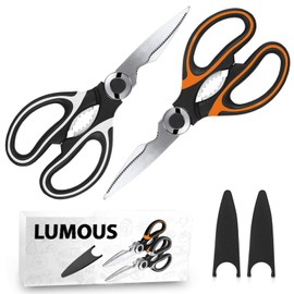 GILORRA 2Pcs Kitchen Scissors Sharp Heavy Duty Kitchen Scissors Stainless Steel Multipurpose Utility Scissor Kitchen Shears for Chicken Meat Scissors UK Dishwasher Safe (2 X Orange/Black+White/Black