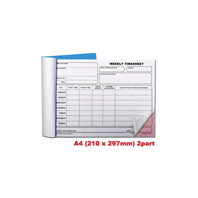Cherry Carbonless NCR Weekly Timesheet Duplicate Book A4 50 Sets