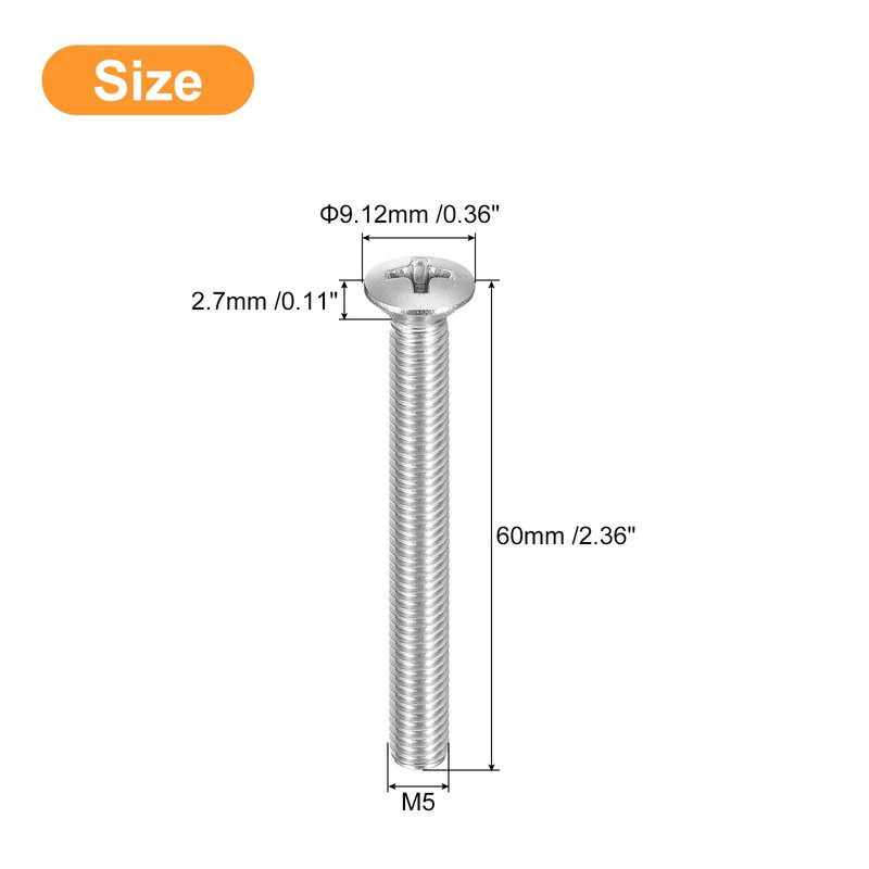 sourcing map M5x60mm Oval Head Phillips Machine Screws, 25pcs 304