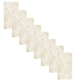 Newbridge Fancy Metallic Snowflake Christmas No-Iron Soil Resistant Fabric Holiday Napkins, Sparkling Snowflakes Lurex Woven No Iron Easy Care, Stain Release Napkins, Set of 8 Napkins, Ivory/Gold