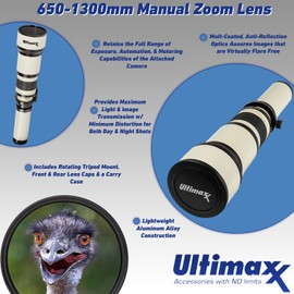 Ultimaxx 650-1300mm f/8-16 Manual Zoom Lens for Nikon Z7, Z7 II, Z6, Z6 II, Z5, Z50 Mirrorless Cameras & Other Z-Mount Cameras & Basic Bundle - Includes: 2X Converter for T-Mount Lenses & More