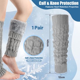 BelleVive Winter Leg Warmers with Fleece Lining for Women, Long Knitted Leg Warmers, Warm Boot Socks with Fleece Lining for Skating Everyday Boots Boot Cover for Men Women, gray