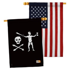 Walter Kennedy House Flags Pack Coastal Pirate Ship Skull Treasure Map Carribean Jolly Blackbeard Jack USA Embroidery Small Decorative Gift Yard Banner Made In 28 X 40