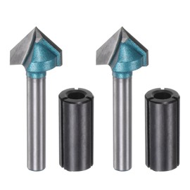 HARFINGTON 2set V Groove Router Bit 0.6" Dia 6mm Shank 0.5" Cutting Depth 90 Degree Carbide V Type Trimmer CNC Router Bit for 3D CNC Engraving Carving Woodwork with Conversion Collet, Cyan