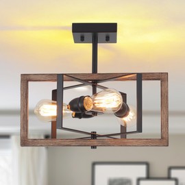 Bosomfr Farmhouse 3-Lights Ceiling Light Fixture,Modern Retro Semi Flush Mount Chandelier,Matte Ceiling Light for Entryway Island Kitchen Living Room Bedroom Farmhouse Hallway Foyer 15.74''