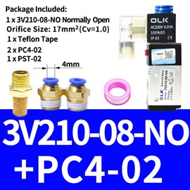 JVOZBZMWZ 1 pcs 3V210-08 3V210-08-NO 3V310-10-NC 3V310-10-NO 3 Way Normally Open Close Air Valves Pneumatic Solenoid Valve(3V210-08-NC 4mm,OneColor)