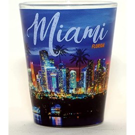 Miami Florida Beach Night Skyline Shot Glass