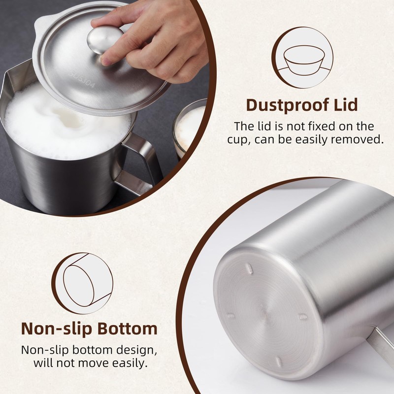 YOKUGO Stainless Steel Pitcher with Lid 2L, 70 oz Metal