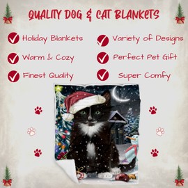 Doggie of the Day Tuxedo Cat Blanket - Have a Holly Jolly Christmas - Super Soft & Warm Pet Theme for Sofa or Bed, Warm Fleece, Sherpa or Woven Material, BLNKT76181 (60x80 Fleece)