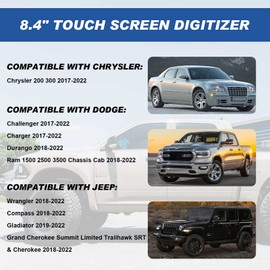 8.4" Uconnect Touch Screen Digitizer Compatible with Ram 1500 2500 3500 Chrysler Dodge Durango Challenger Grand Cherokee Wrangler 2017 2018 2019 2020 Radio Navigation Replace # LA084X01(SL)(01)