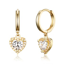 14k Gold Plated Brass White Heart Plain Huggy Baby Girls Hoop Earrings