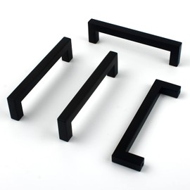 CVIUYO Black 4 Pack Cabinet Handles, 5 Inch Kitchen Door Handles, Square Drawer Handle, Wardrobe Handles, Cupboard Door Handle for Cabinet/Wardrobe/Bathroom with Screws