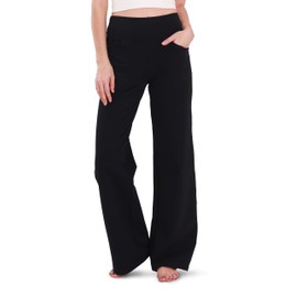Houmous Wide Leg Pants Women Cotton Yoga Pants 28"/31"/34" High Waist Loose Lounge Stretch Trousers with Pockets, 34 Inseam, Black, M