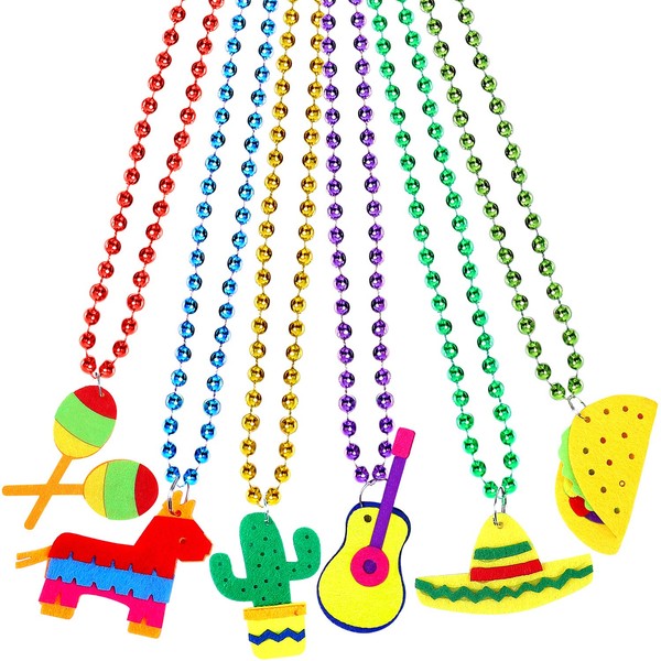 Aneco 12 Pieces Cinco de Mayo Necklaces Bead 6 Designs Mexican Necklaces Bead for Mexican Birthday Party Favors Supplies Decorations