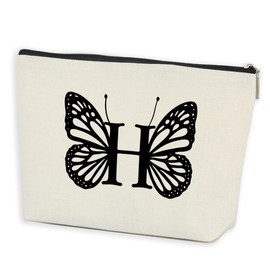 AOZHUO Initial Makeup Bag Personalized Gifts Lined Cosmetic Bag Monogrammed Gifts for Women Girls Best Friends Colleague Wedding Bridal Shower Birthday Gifts Travel Toiletry Bag, Butterfly Letter H