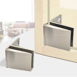 1 Pair/Glass Door Hinge Wine Cabinet Wine Cabinet Display Cabinet Embedded Side Mounted Glass Door Hinge Brushed Nickel